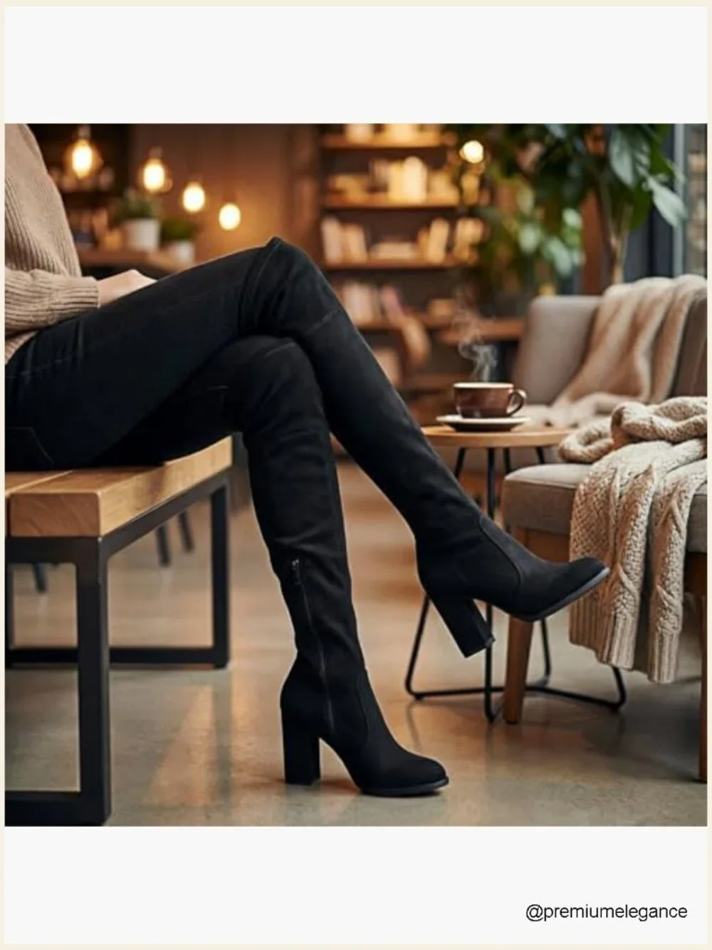 Women's Over the Knee Boots Chunky Heel Side Zipper Tall Boots